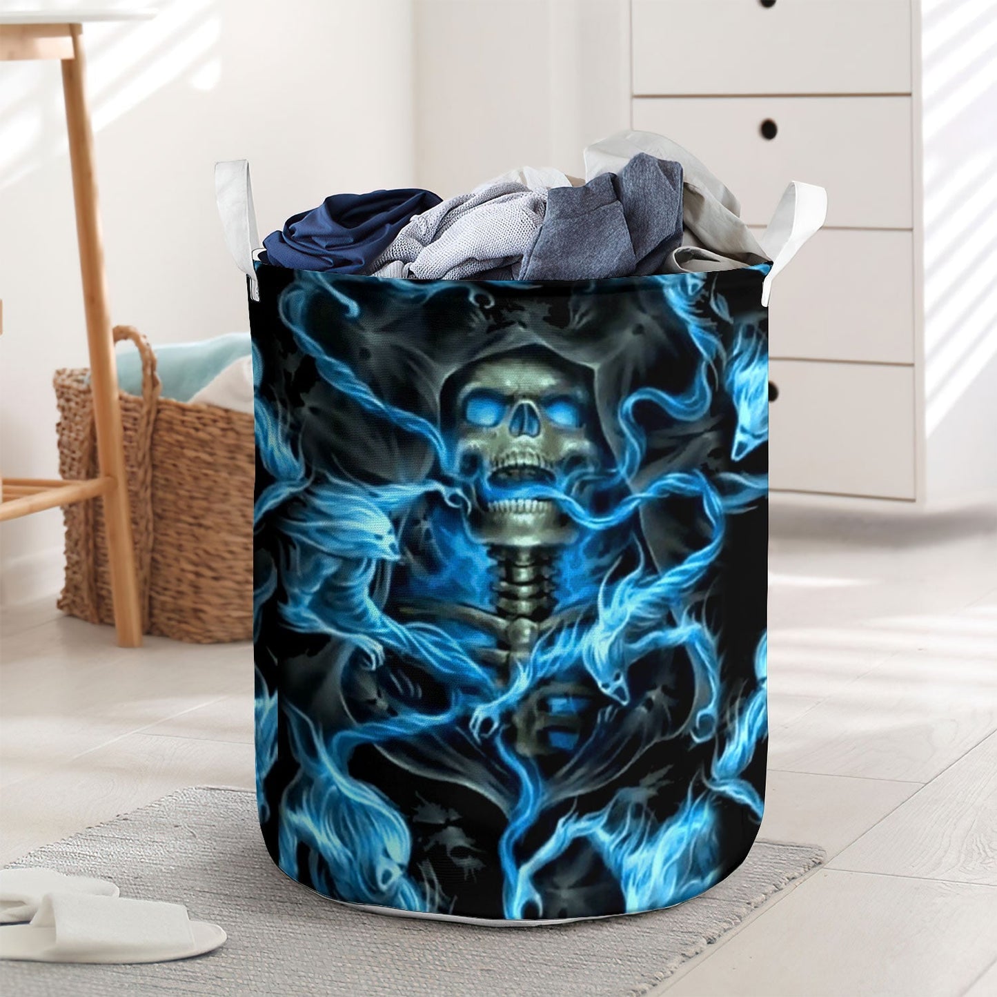 Skull Black Background Thunder Laundry Basket For Room Home Organizer