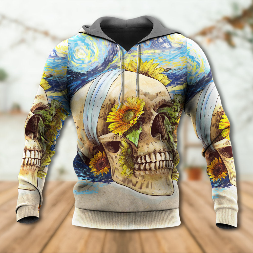 Vintage Skull Sunflower Starry Hoodie For Bold Streetwear Seasonal Events And Comfortable Layering