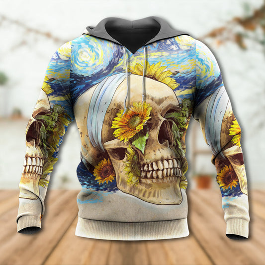 Vintage Skull Sunflower Starry Hoodie For Bold Streetwear Seasonal Events And Comfortable Layering