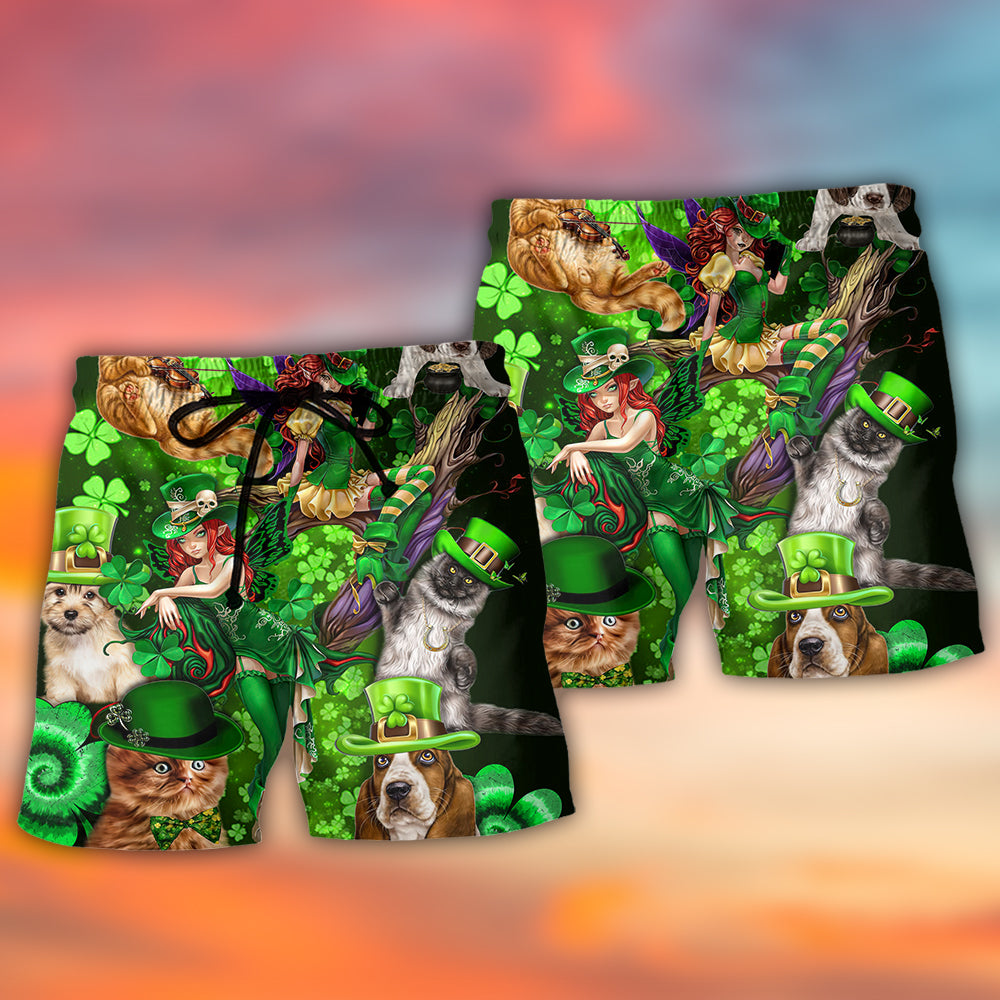 Irish Cat Girl Green Festival Beach Shorts For Coastal Adventures And Relaxed Summer Wear
