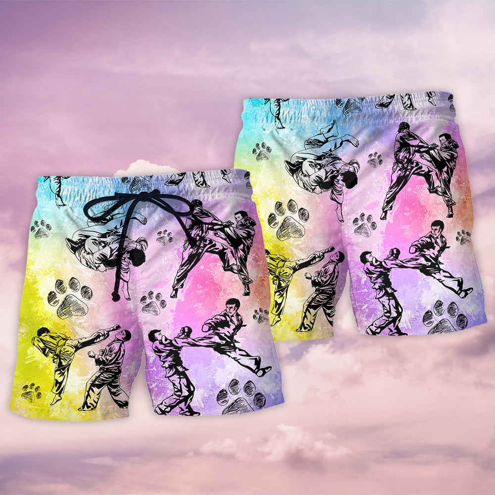 Karate Dog Beach Shorts Pattern Detail For Tropical Escapes And Comfortable Daily Use