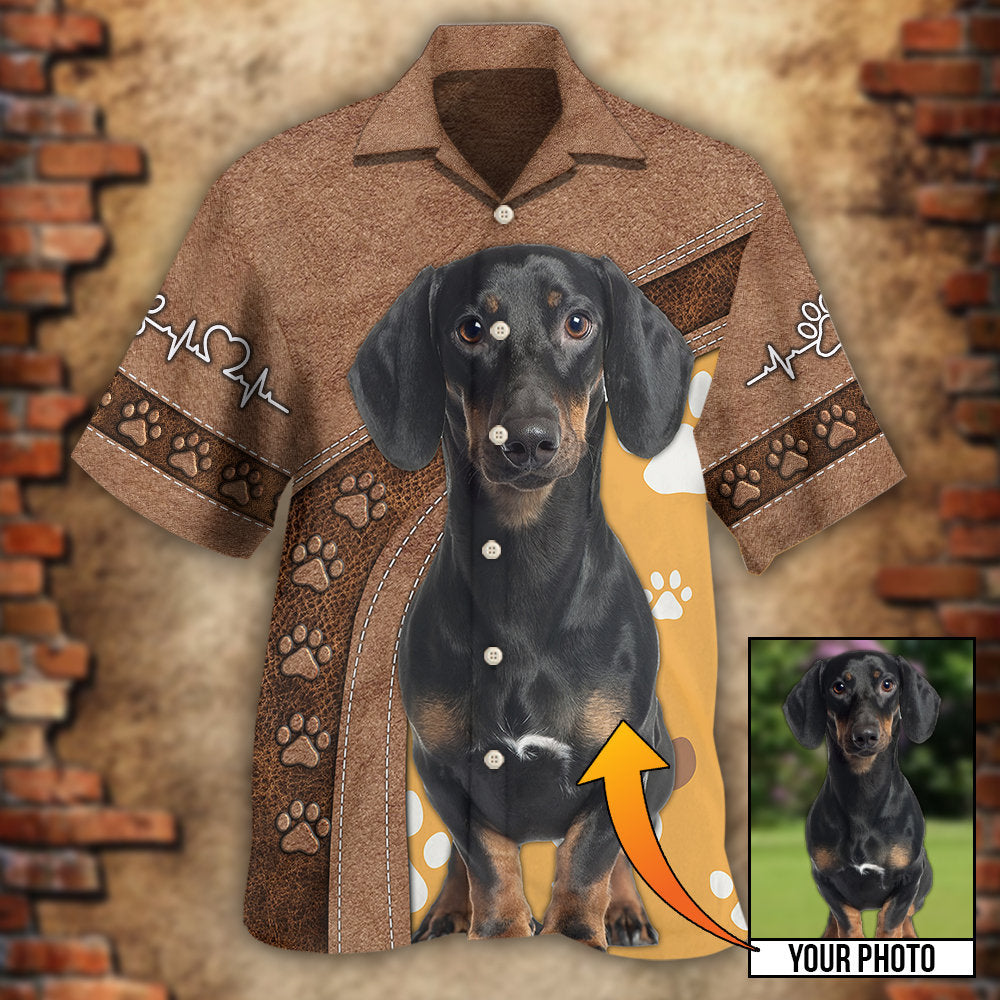 Brown Classic Dog Paw Custom Photo Personalized Hawaiian Shirt Artwork Detail For Tropical Trips And Casual Outings