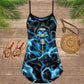 Skull Black Ground Blue V-Neck Sleeveless Cami Dress For Alternative Festivals And Bold Summer Style