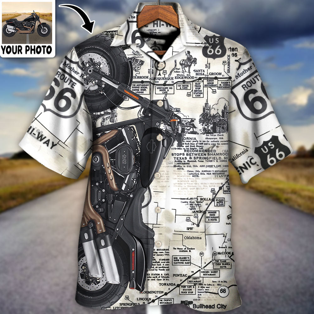 Motorcycle Biker Personalized Photo Hawaiian Shirt Fabric Pattern Detail For Casual Outings