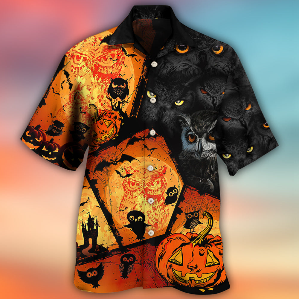 Spooky Halloween Owl Pumpkin Hawaiian Shirt For Vacation Days And Relaxed Coastal Outings