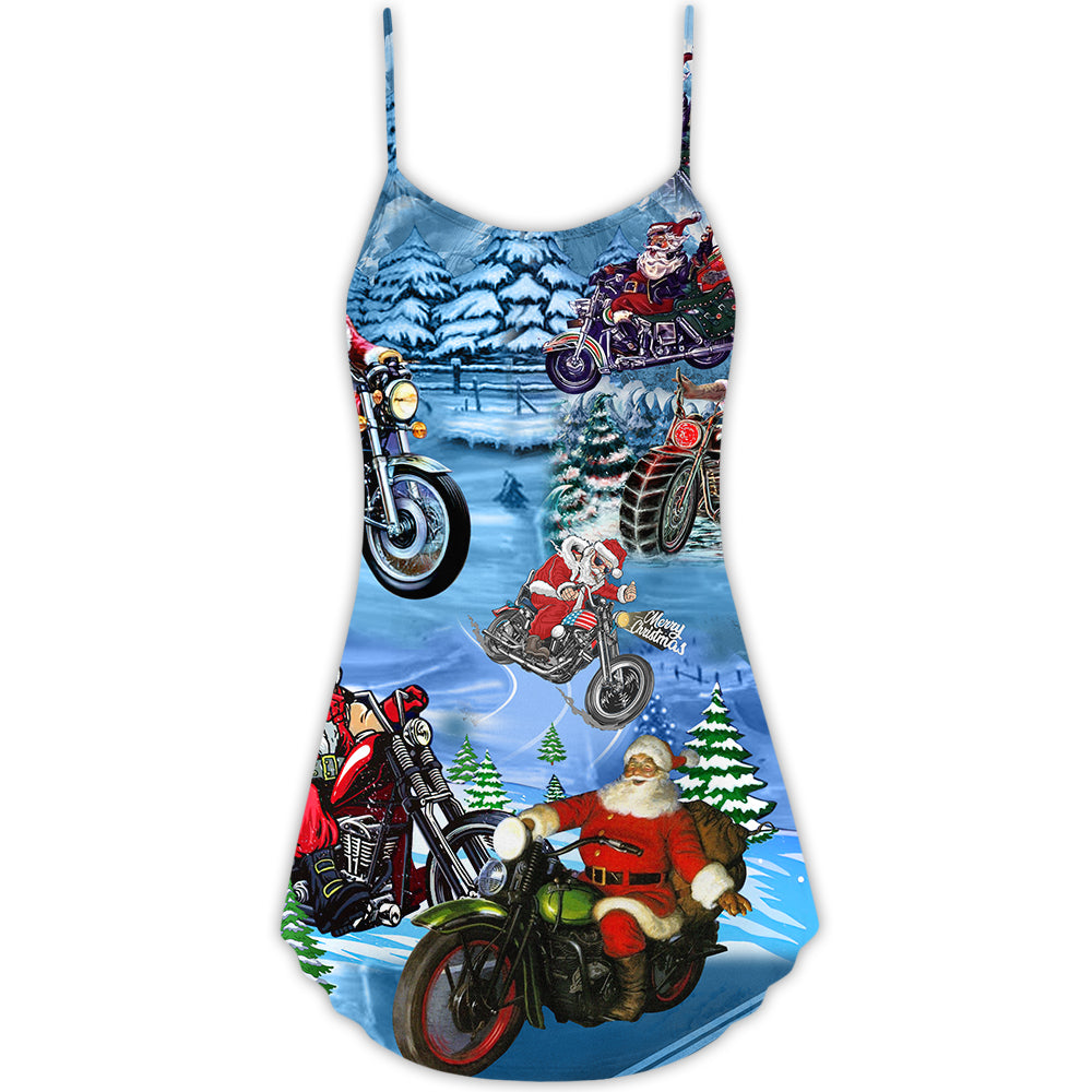 Christmas Driving Santa Claus V-Neck Sleeveless Cami Dress For Weekend Travel And Expressive Casual Fashion