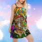 Hippie Mushroom Witch Colorful V-Neck Sleeveless Cami Dress For Creative Events And Casual Warm Weather Wear