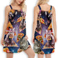 Cat Into Galaxy Pizza Sky V-Neck Sleeveless Cami Dress For Animal Lovers And Casual Summer Wear