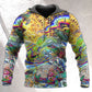 Hippie Colorful Turtle Peace Hoodie For Beach Trips Weekend Outings And Relaxed Streetwear