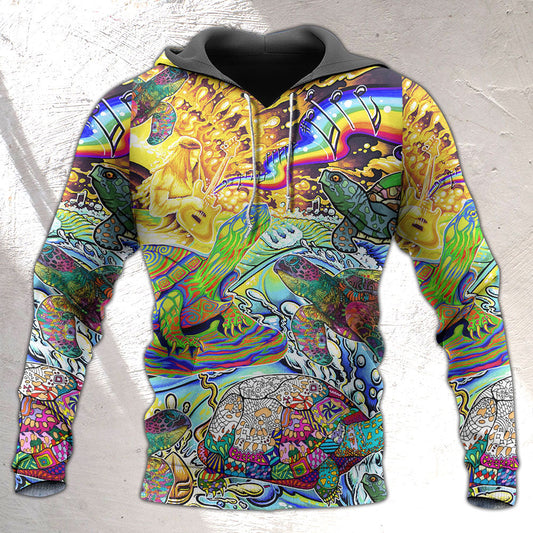 Hippie Colorful Turtle Peace Hoodie For Beach Trips Weekend Outings And Relaxed Streetwear