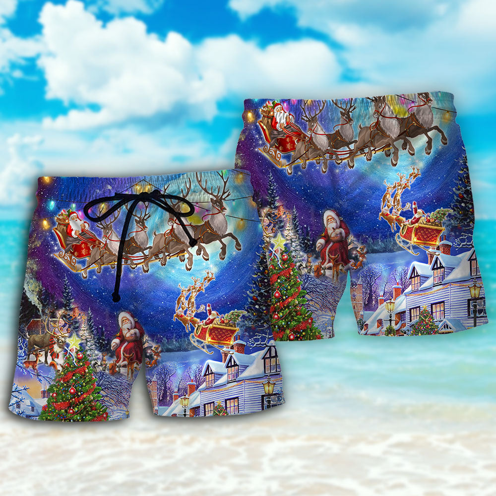 Christmas Snow Village Santa Beach Shorts Pattern Detail For Poolside Fun And Leisure And Relaxation
