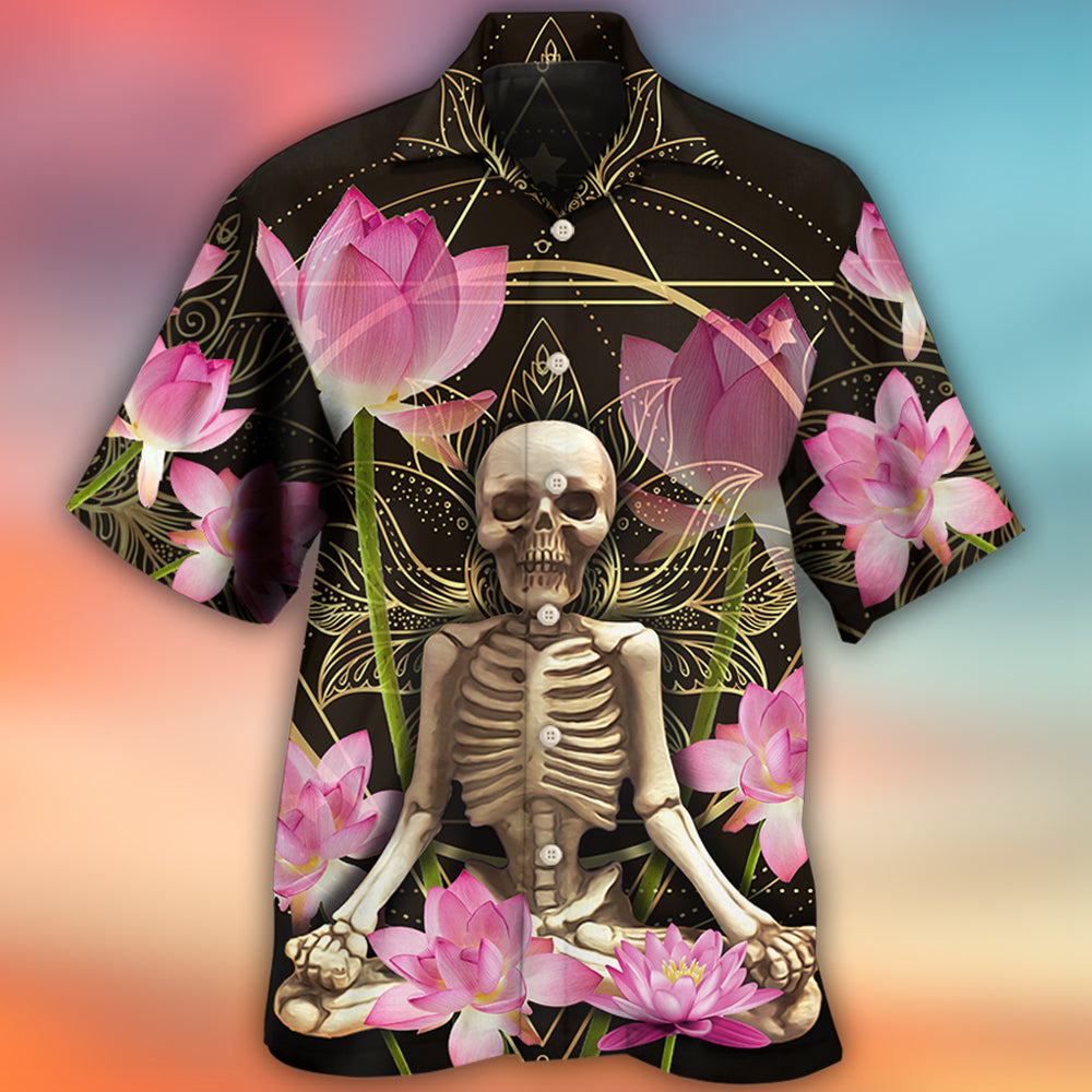 Floral Skull Yoga Lighting Lotus Hawaiian Shirt Design View For Resort Travel And Thoughtful Gifting