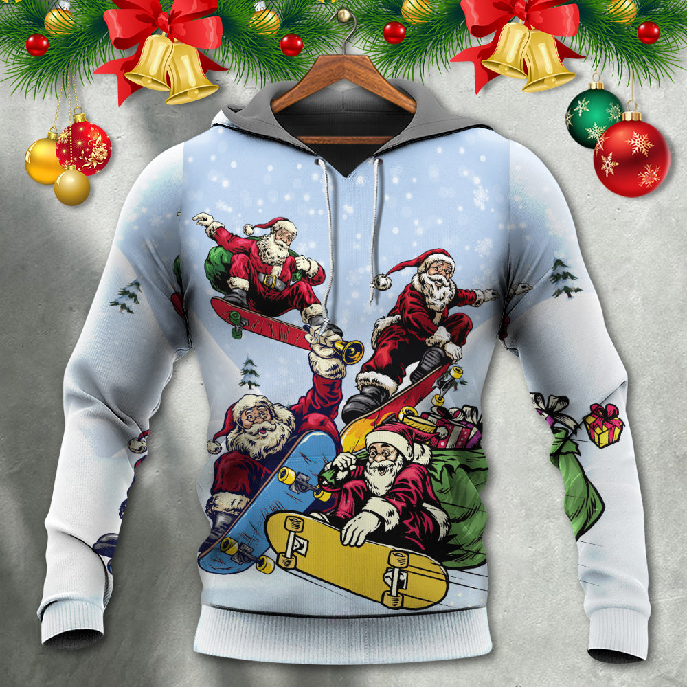 Christmas Santa Skateboard Snow Day Hoodie For Holiday Vacations Winter Events And Everyday Comfort