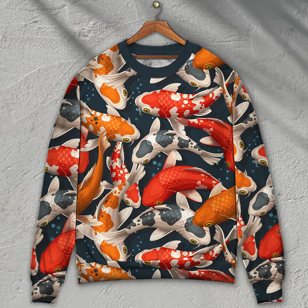 Colorful Koi Fish Swimming Sweater For Seaside Adventures Outdoor Events And Relaxed Daily Style