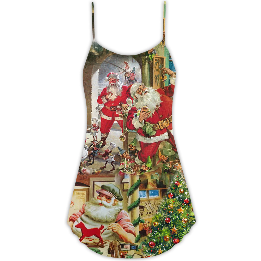 Christmas Santa Toy Workshop Theme V-Neck Sleeveless Cami Dress For Festive Events And Casual Summer Styling