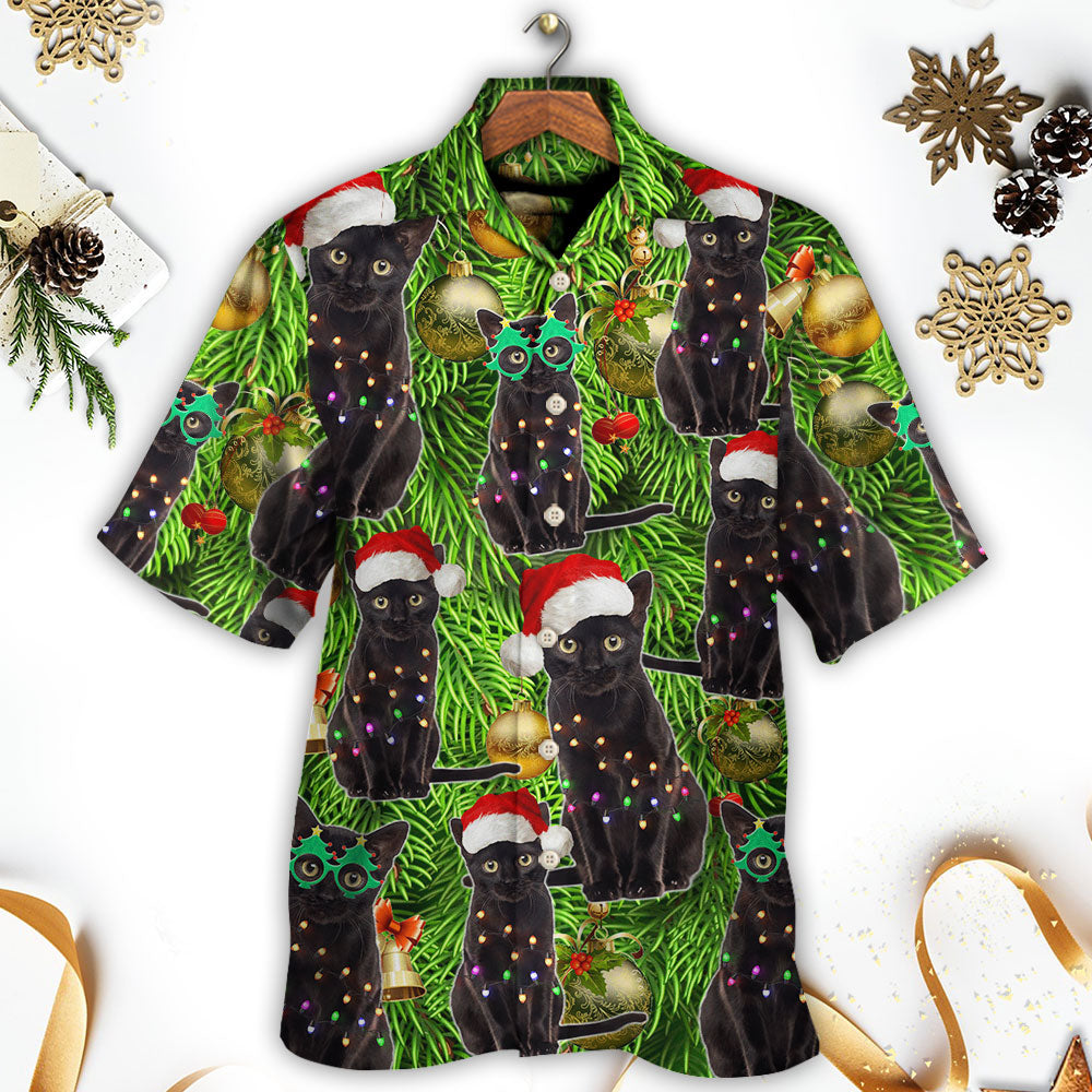 Festive Cat Christmas Hawaiian Shirt Front Pattern View For Warm Weather Events