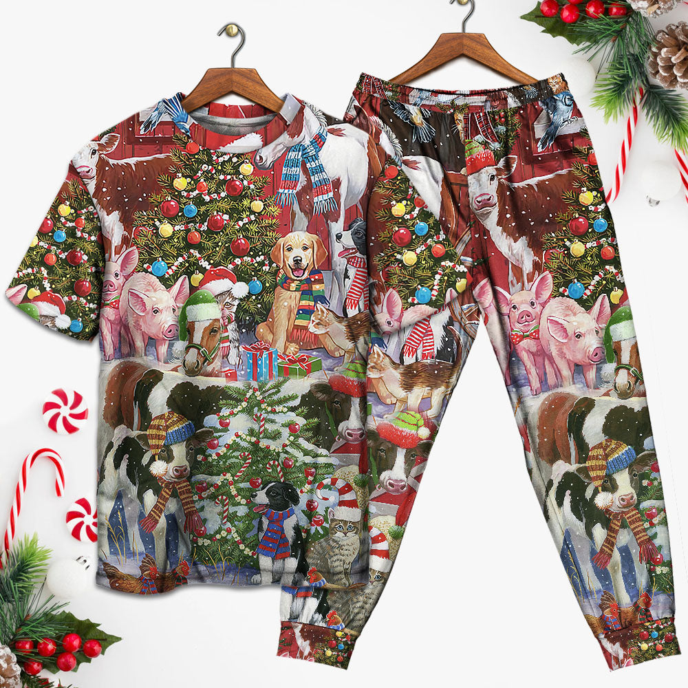 Farmhouse Christmas Joy Short Sleeve Pajamas Set For Festive Sleepovers And Family Photos