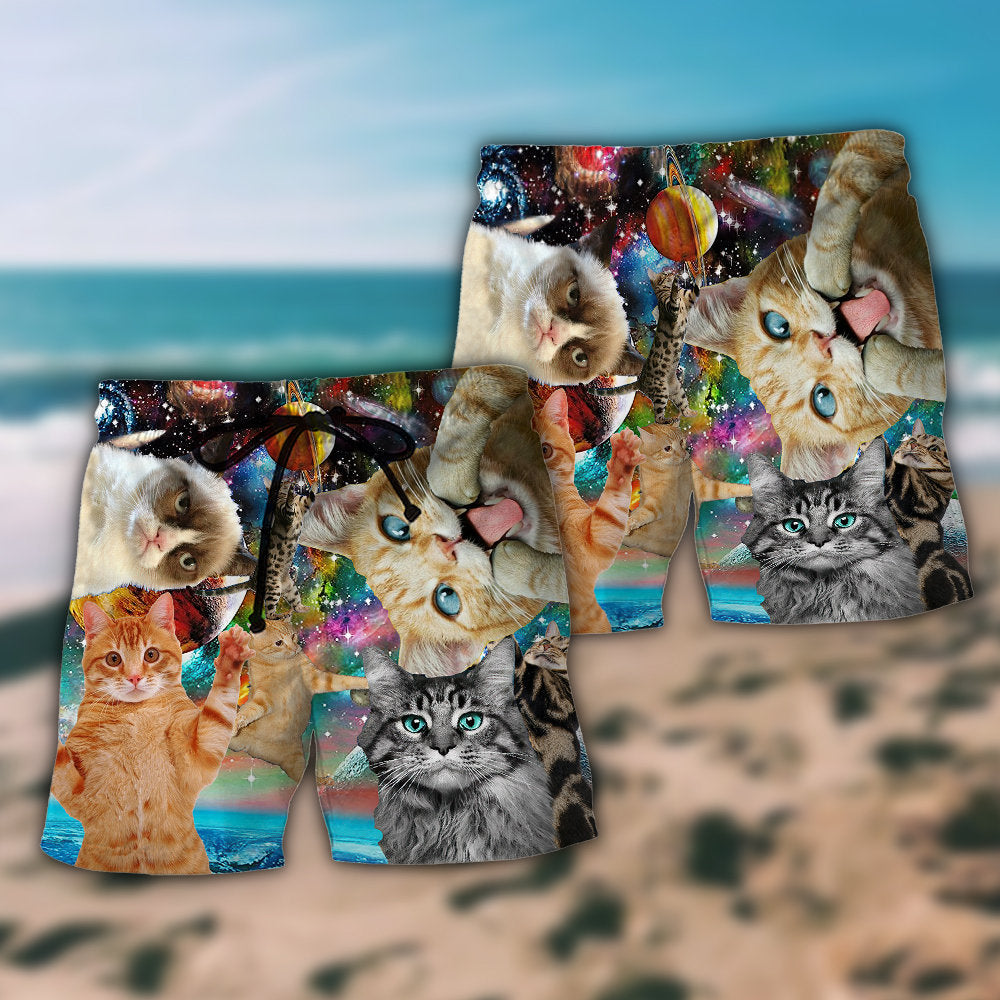 Galaxy Cat Beach Shorts Pattern Detail For Beachside Relaxation And Relaxed Holiday Style