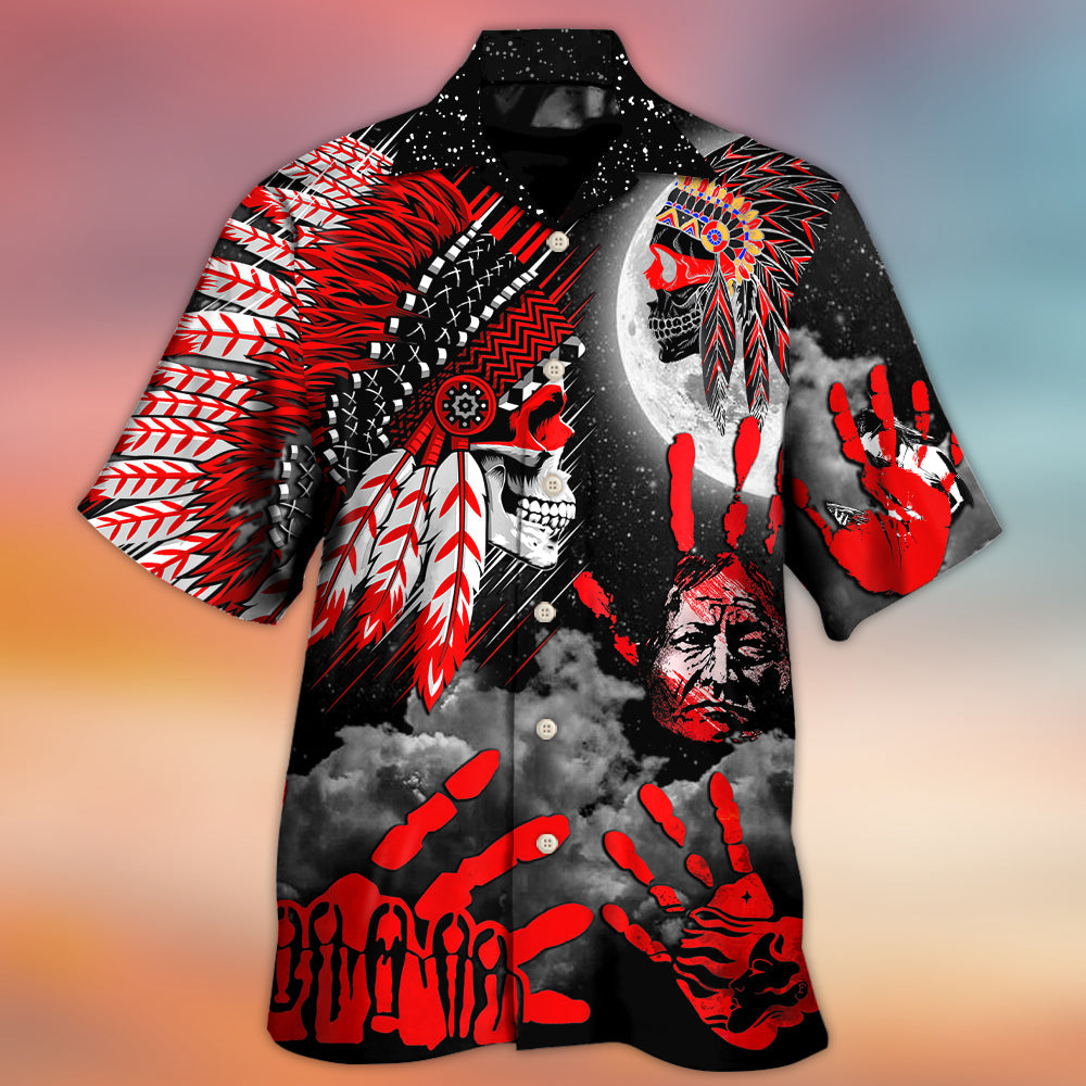Bohemian Red Skull American Halloween Moon Night Hawaiian Shirt Pattern View For Relaxed Warm Weather Outfits