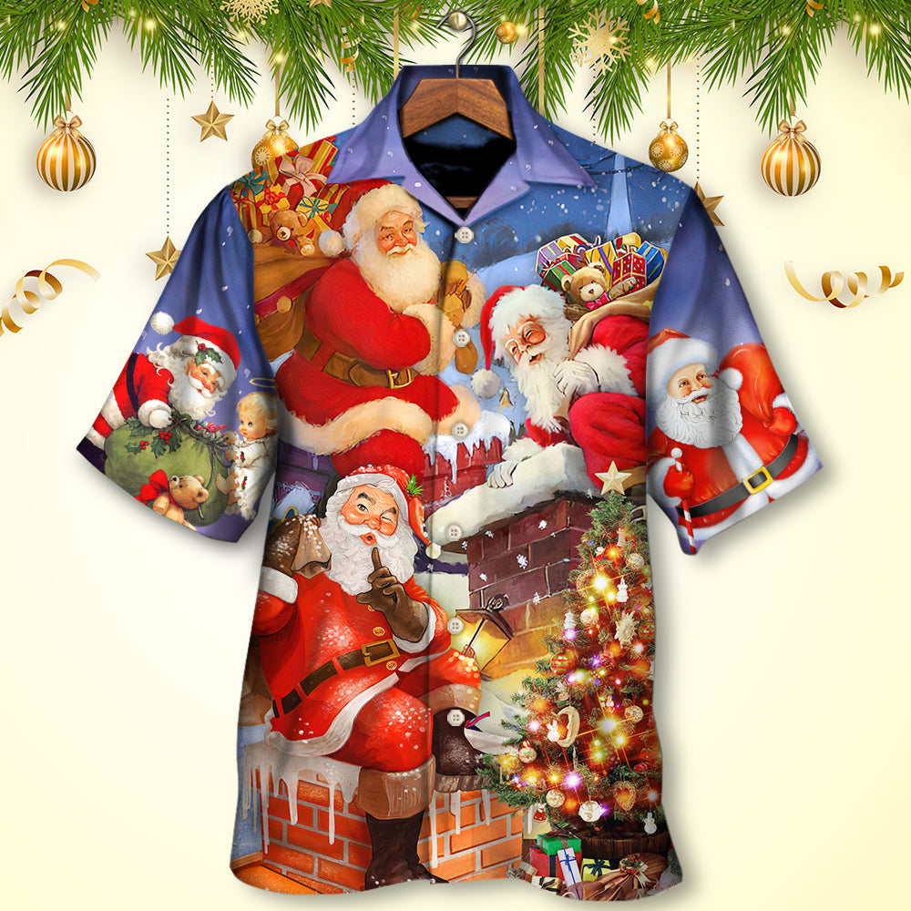 Festive Christmas Rooftop Hawaiian Shirt Design Detail For Beach Days And Holiday Travel