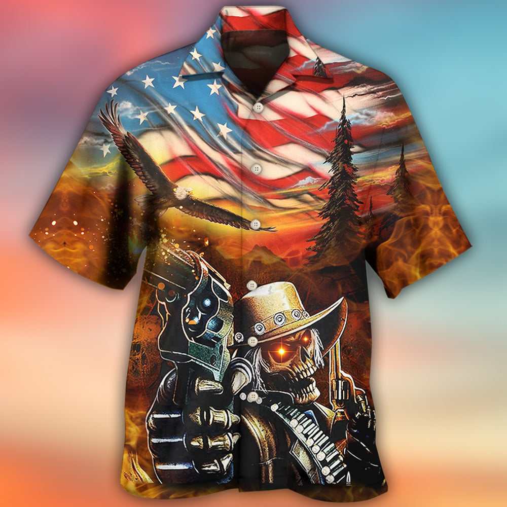 Western Vintage Skull Cowboy Shot American Flag Hawaiian Shirt For Warm Weather Adventures And Everyday Comfort