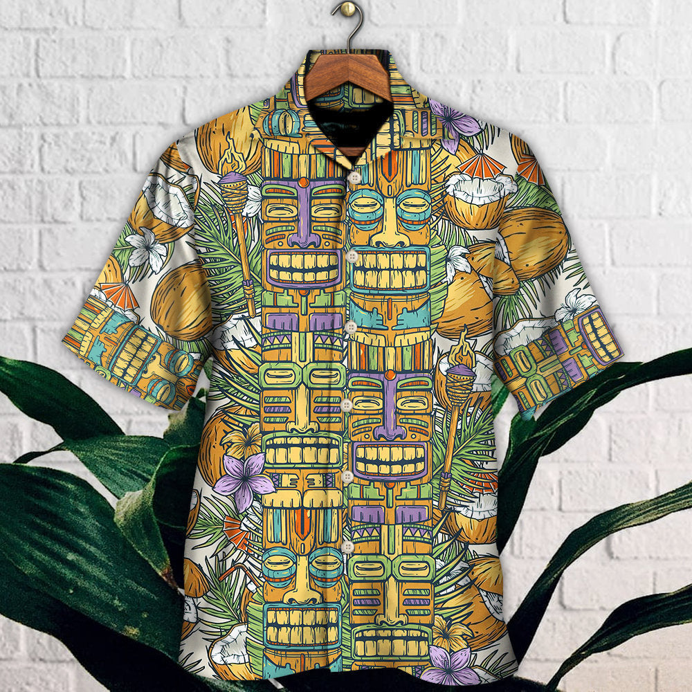 Tropical Tiki Tradition Tribal Mask Coconut Hawaiian Shirt For Warm Weather Adventures And Everyday Comfort