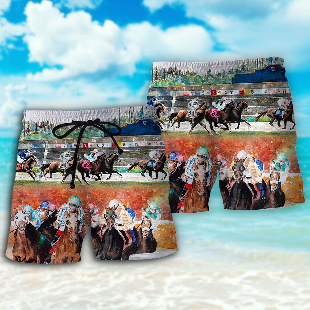 Horse Racing Wild Power Beach Shorts Design View For Summer Events And Coastal Getaways