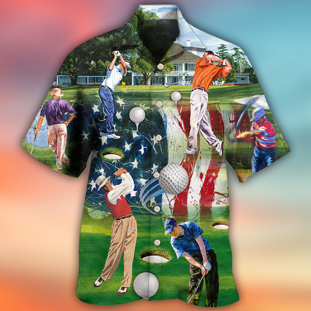 Golf Independence Day American Flag Hawaiian Shirt For Vacation Days And Relaxed Coastal Outings