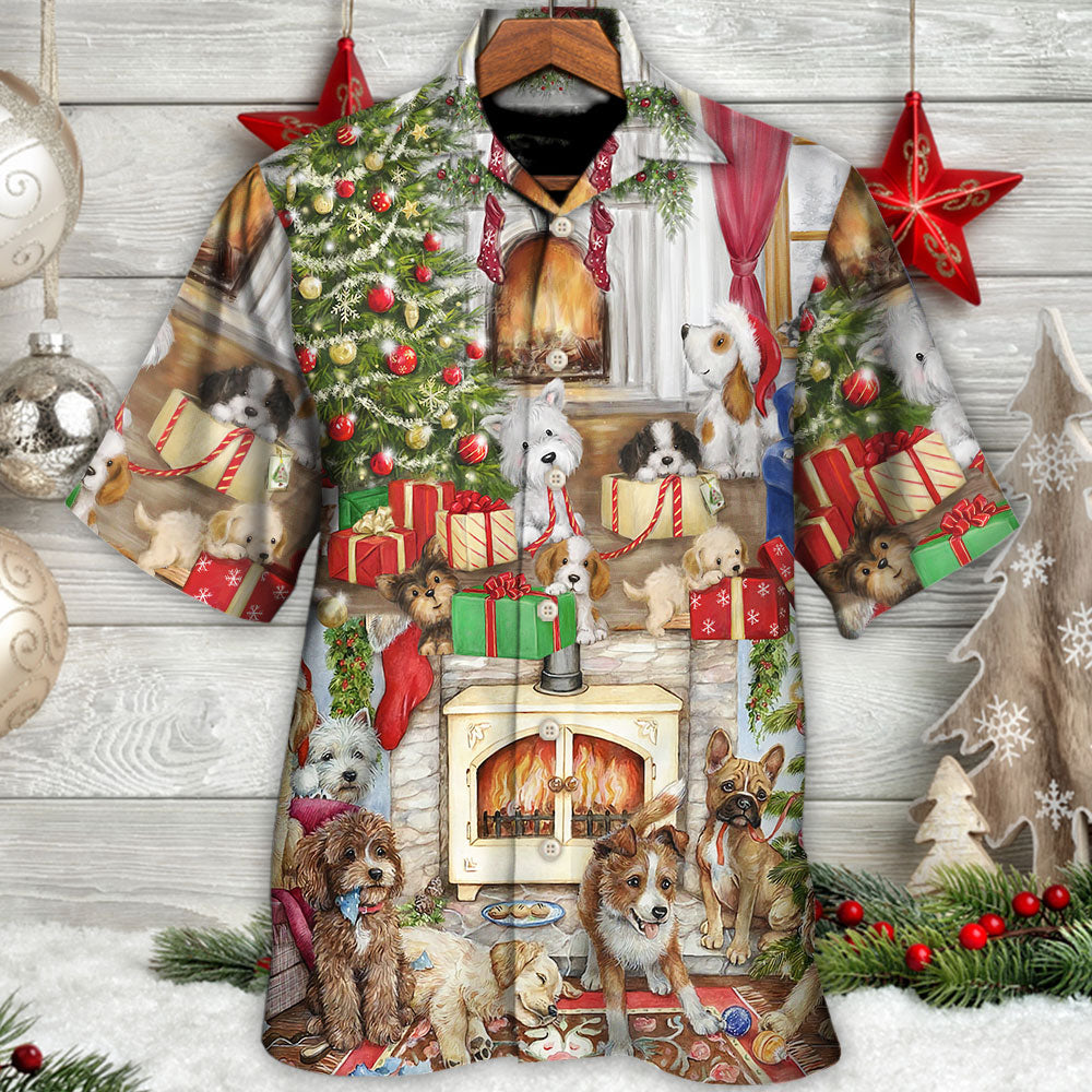 Festive Christmas Dog Hawaiian Shirt Design View For Tropical Vacations