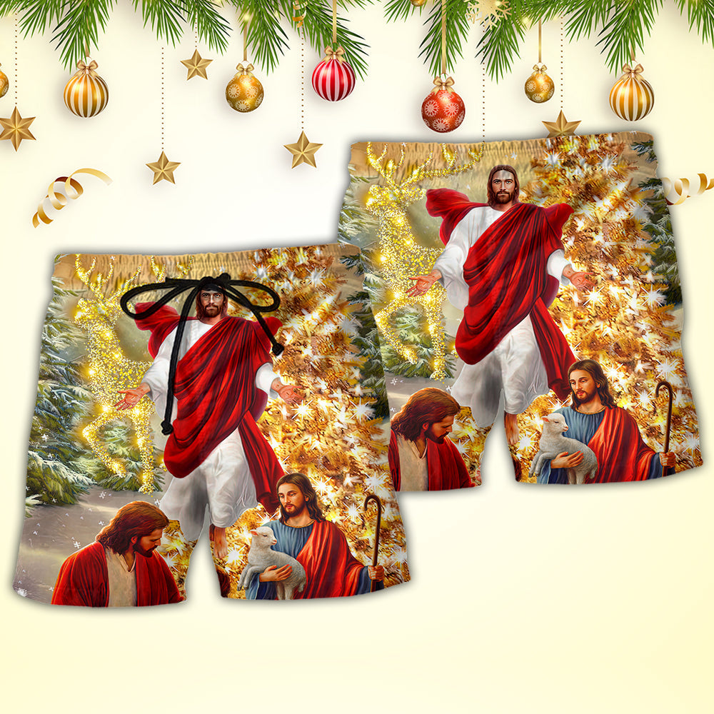 Christmas Christian Faith Magic Beach Shorts Pattern Detail For Seaside Leisure And Easy Warm Weather Wear