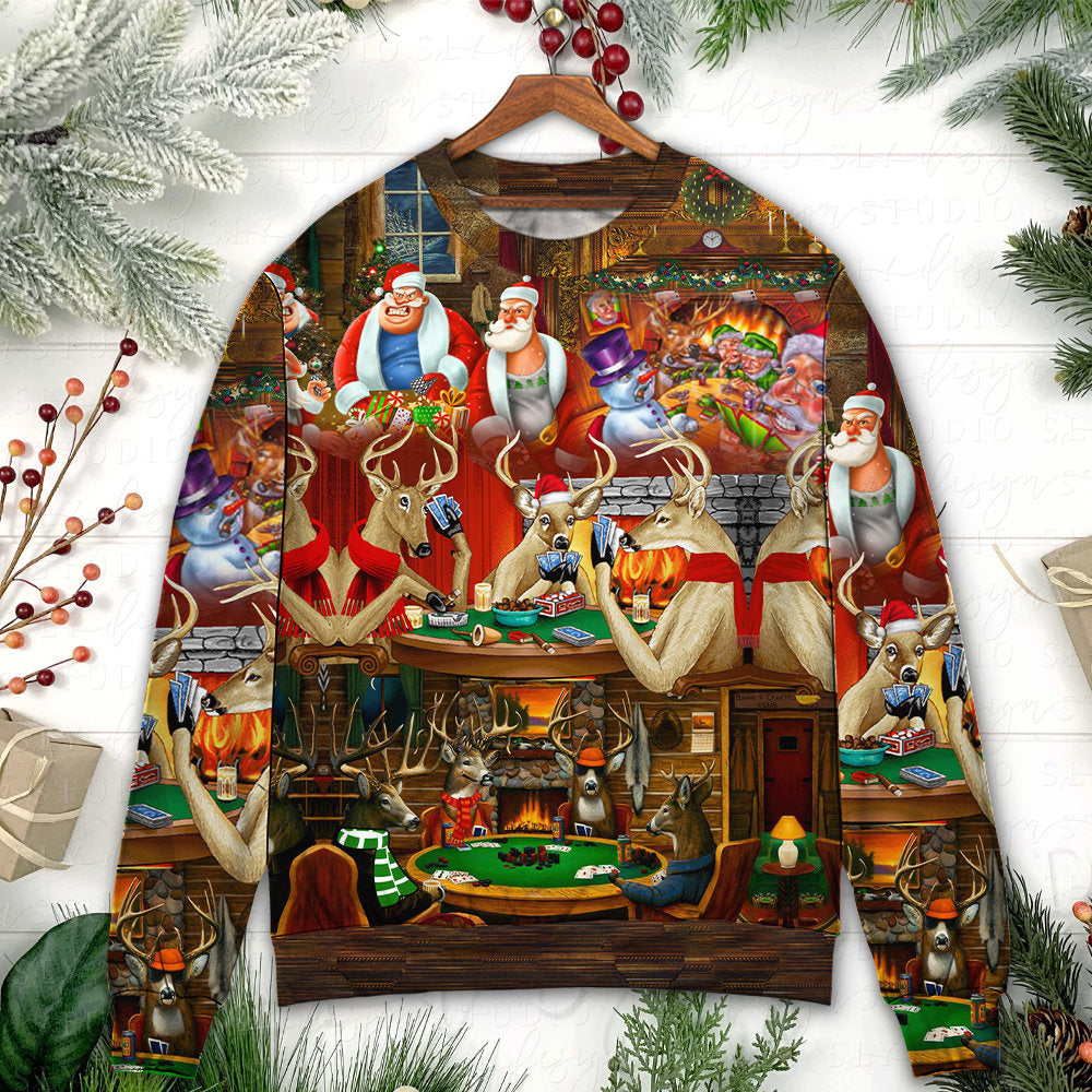 Christmas Poker Night Santa And Friends Sweater For Winter Parties Seasonal Adventures And Relaxed Everyday Styling