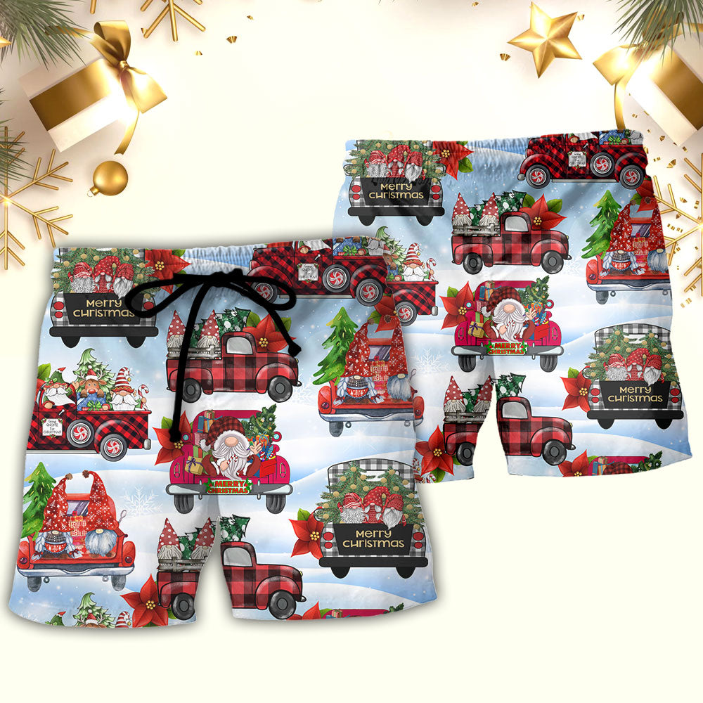 Gnome Christmas Truck Beach Shorts For Festive Vacation And Holiday Travel