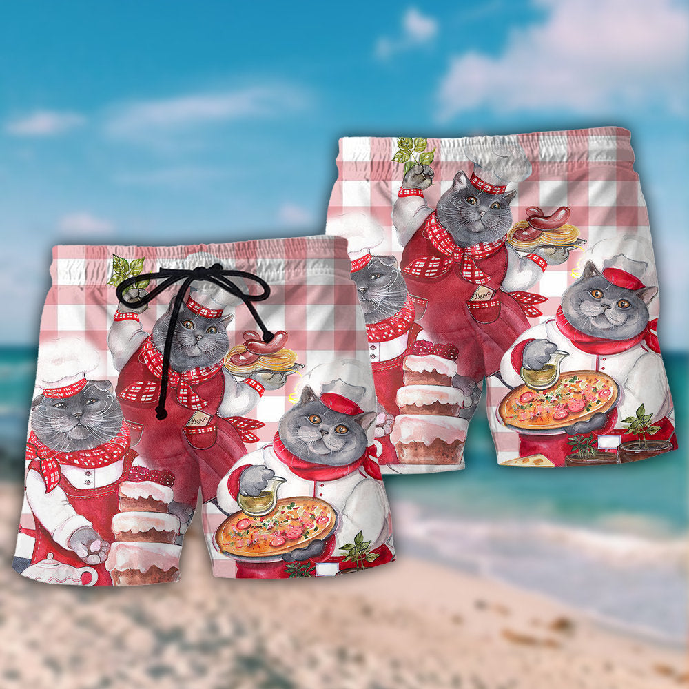 Cute Black Cat Chef Cooking Beach Shorts For Warm Weather Travel And Everyday Comfort