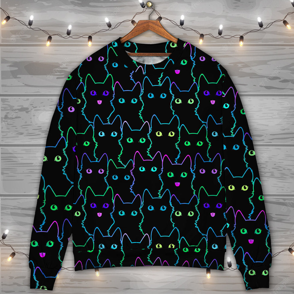 Cute Little Kitten Neon Sweater For Playful Everyday Outfits Travel And Comfortable Daily Wear
