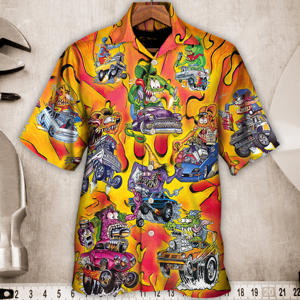 Vintage Hot Rod Racing Hawaiian Shirt Tropical Styling View For Coastal Travel