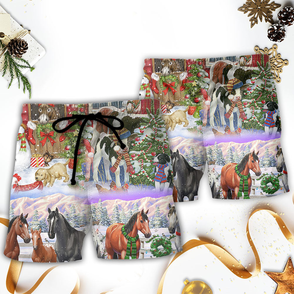 Christmas Farmhouse Beach Shorts Artwork Detail For Christmas Trips And Gifting