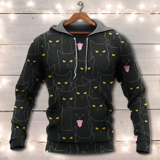 Black Cute Cat Eye Contact Hoodie For Wildlife Themes Travel Days And Comfortable Casual Style