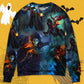 Halloween Skull Pumpkin Night Sky Sweater For Alternative Fashion Events And Thoughtful Seasonal Gifts