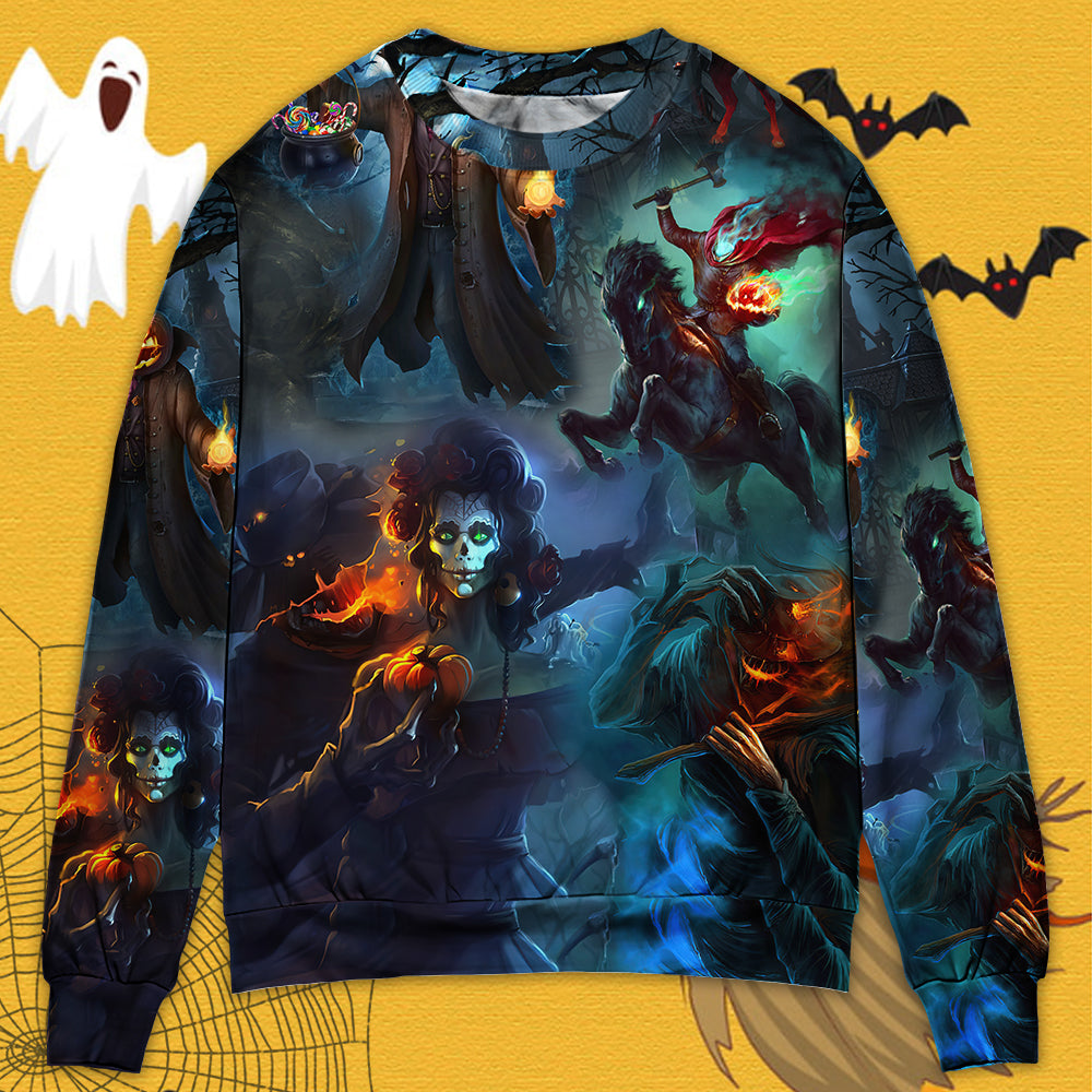 Halloween Skull Pumpkin Night Sky Sweater For Alternative Fashion Events And Thoughtful Seasonal Gifts