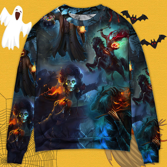 Halloween Skull Pumpkin Night Sky Sweater For Alternative Fashion Events And Thoughtful Seasonal Gifts