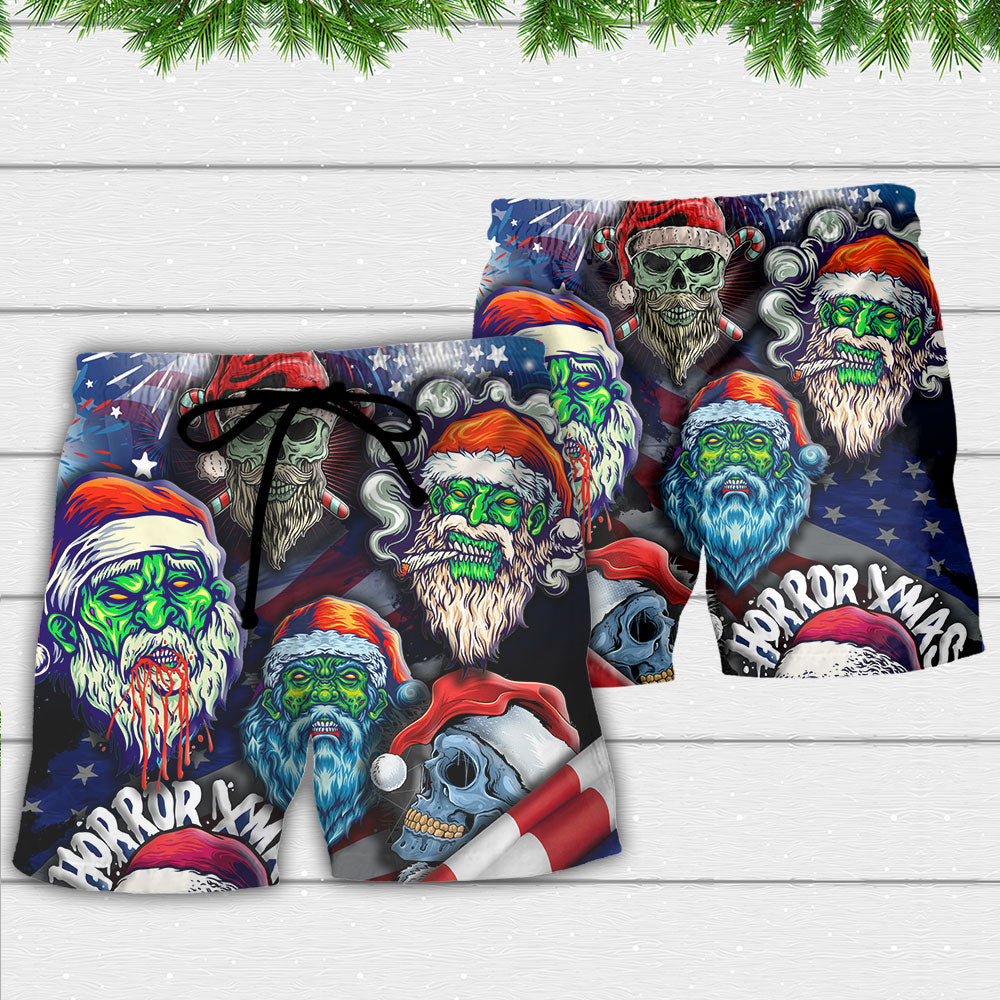 Christmas Skull Flag Skeleton Beach Shorts Pattern Detail For Sunny Outdoor Activities