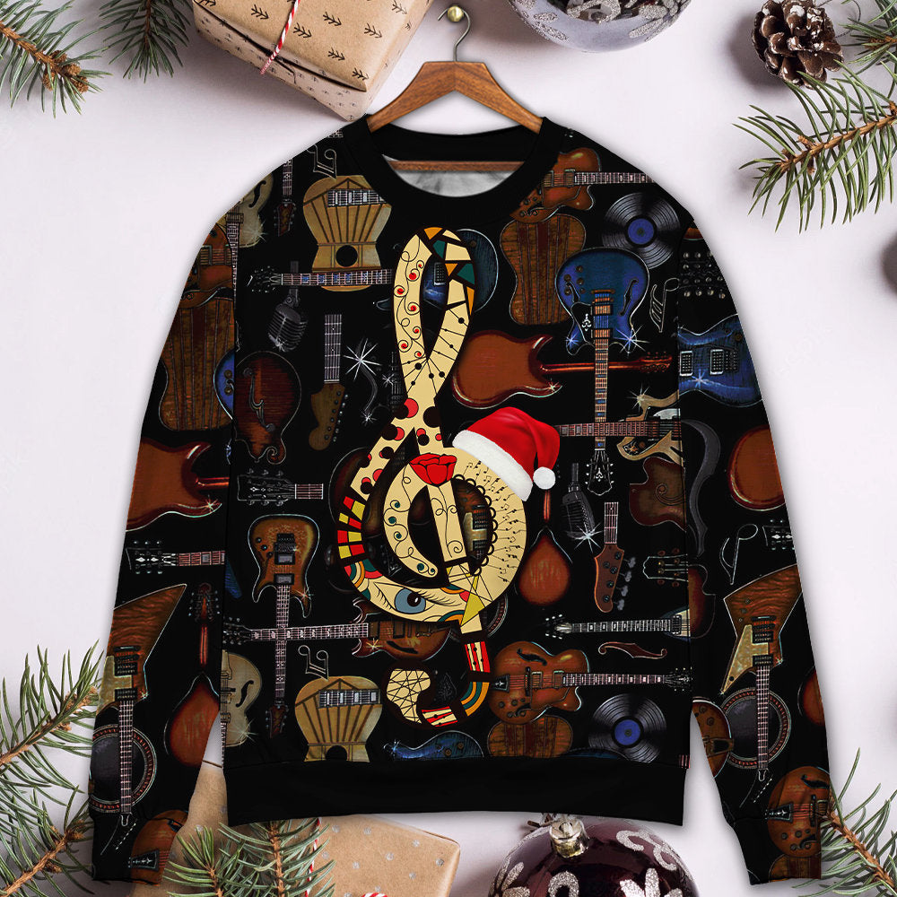 Christmas Guitar Happiness Santa Hat Sweater For Holiday Travel Winter Outings And Cheerful Gift Giving
