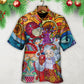 Colorful Christmas Santa Hawaiian Shirt Detailed Pattern View For Warm Weather Events