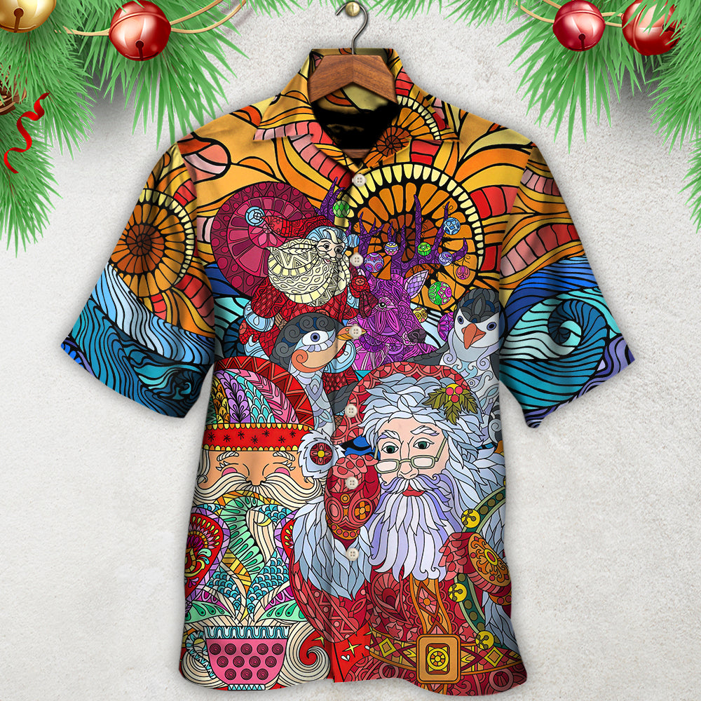 Colorful Christmas Santa Hawaiian Shirt Detailed Pattern View For Warm Weather Events