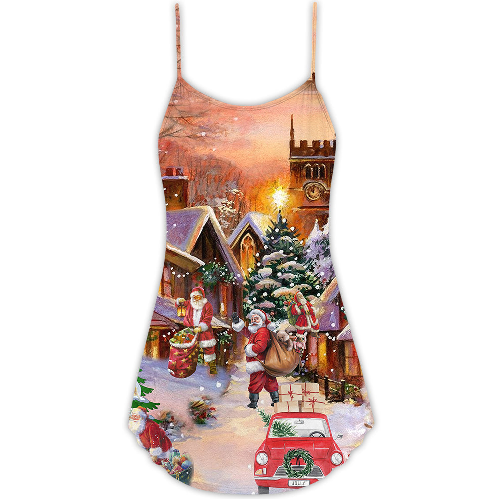 Christmas Santa Delivering Love V-Neck Sleeveless Cami Dress For Festivals Travel And Relaxed Casual Summer Wear