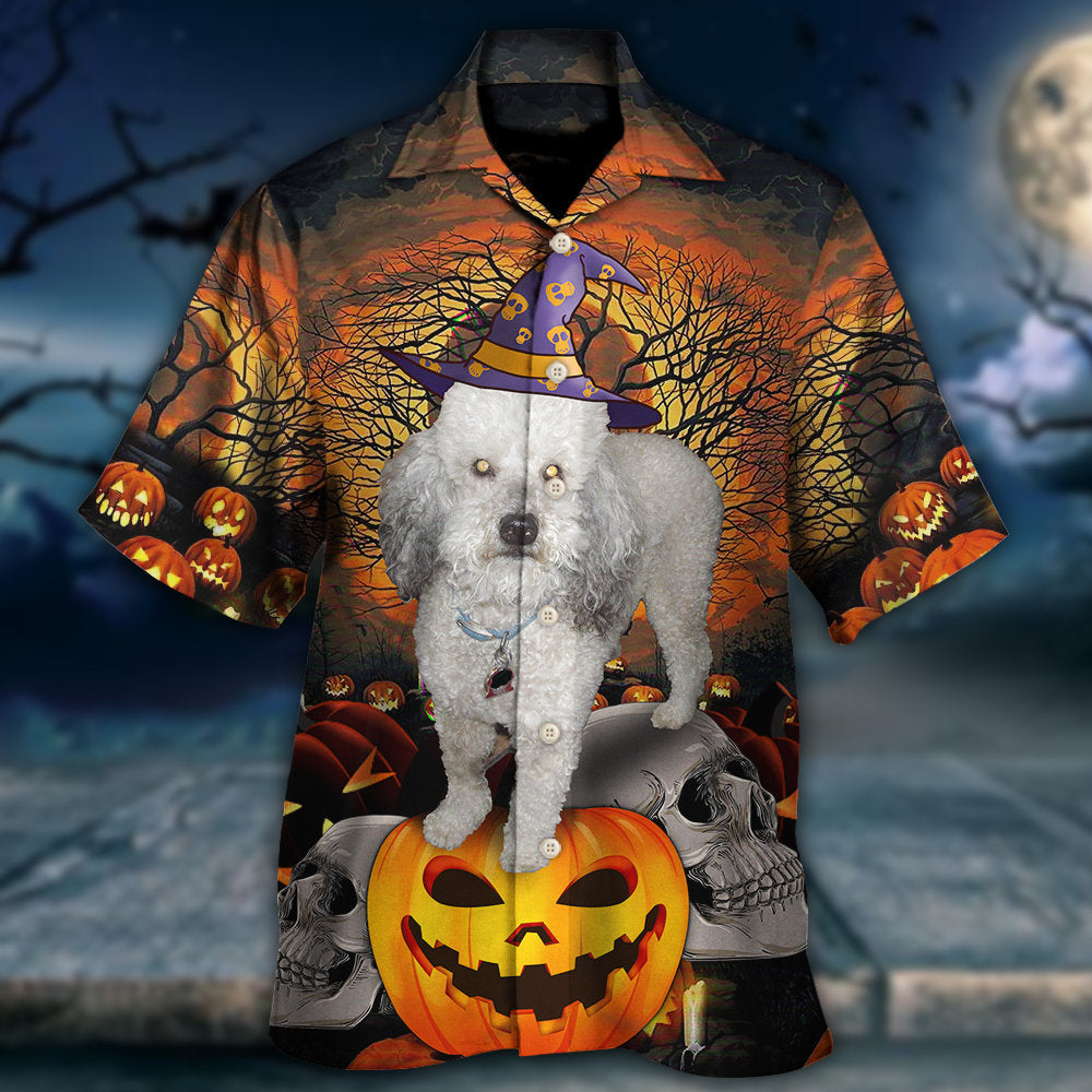 Happy Cute Dog Halloween Pumpkin Hawaiian Shirt For Vacation Days And Relaxed Coastal Outings
