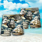Vintage Sailing Wave Beach Shorts Pattern Detail For Coastal Leisure And Relaxed Casual Style