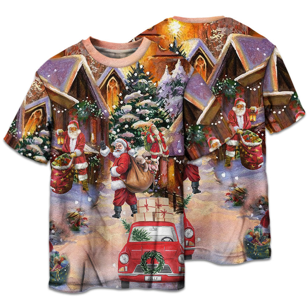 Santa Christmas Gift Delivery Short Sleeve Pajamas Set For Holiday Bedtime And Cozy Home Wear