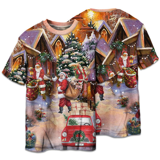 Santa Christmas Gift Delivery Short Sleeve Pajamas Set For Holiday Bedtime And Cozy Home Wear