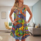 Hippie Peace Life Floral V-Neck Sleeveless Cami Dress For Beach Days Festivals And Comfortable Bohemian Outfits